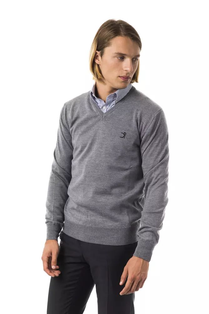 Uominitaliani Embroidered V-Neck Extrafine Merino Wool Sweater