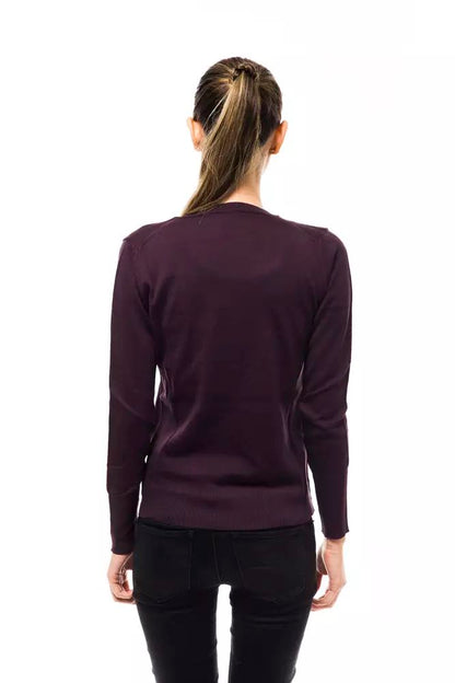 Ungaro Fever Elegant Purple V-Neck Wool Blend Sweater