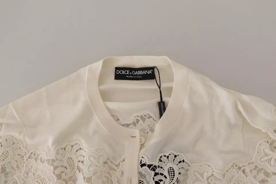 Dolce & Gabbana Off White Lace Button Down Cardigan Sweater