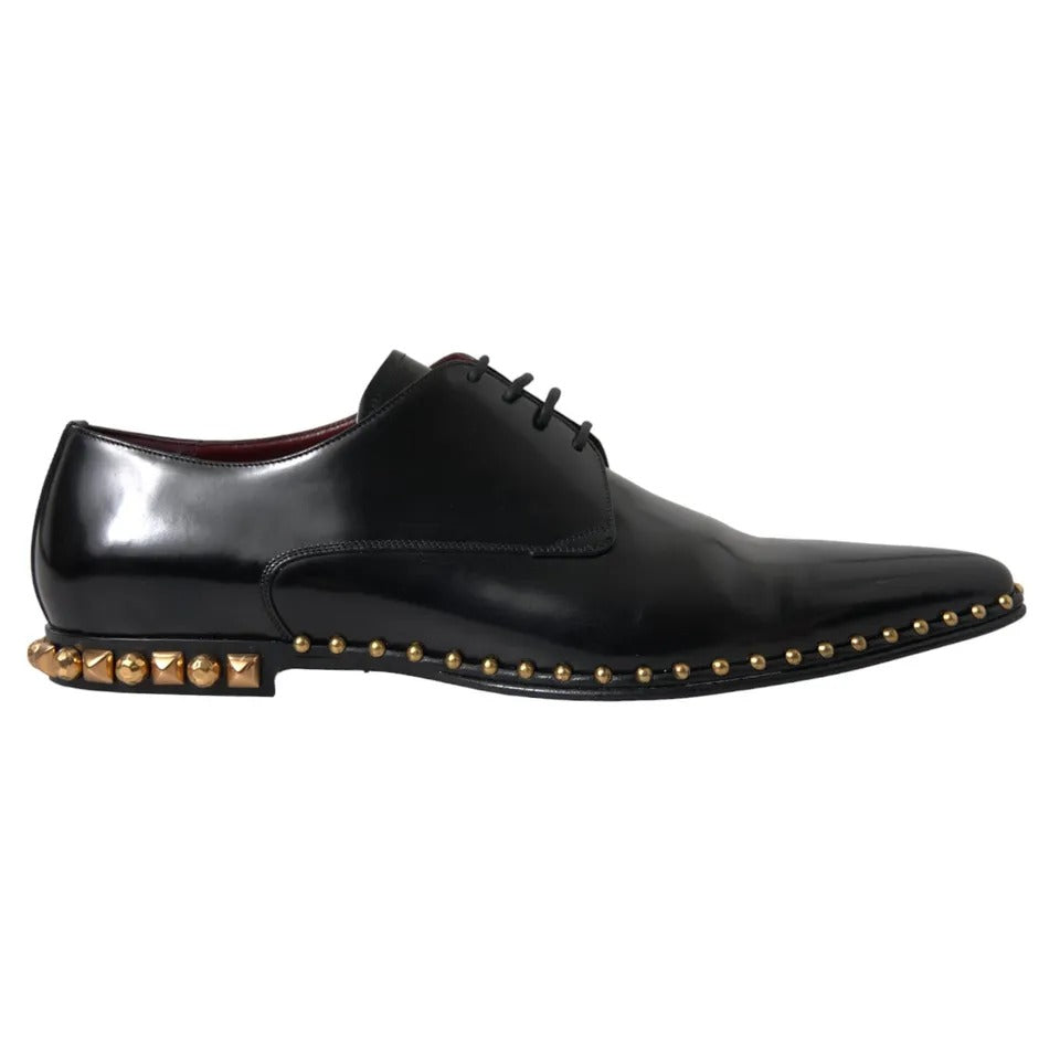 Dolce & Gabbana Black Leather Gold Studded Derby Dress Shoes