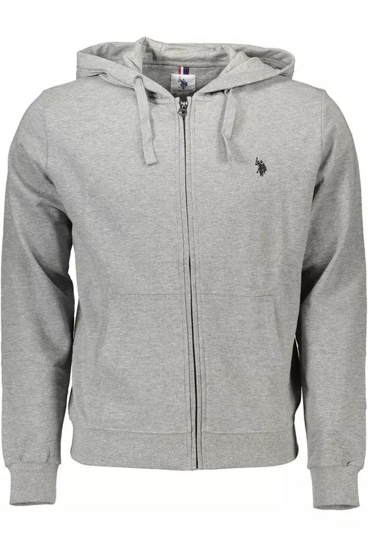 U.S. POLO ASSN. Elegant Gray Cotton Hooded Zip Sweater