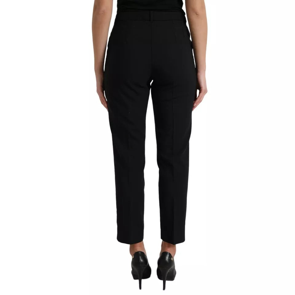 Dolce & Gabbana Black Wool High Waist Tapered Trouser Pants