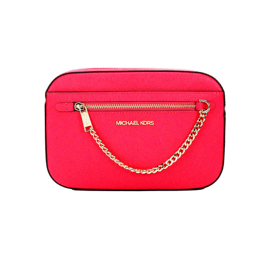 Michael Kors Jet Set East West Electric Pink Leather Zip Chain Crossbody Bag