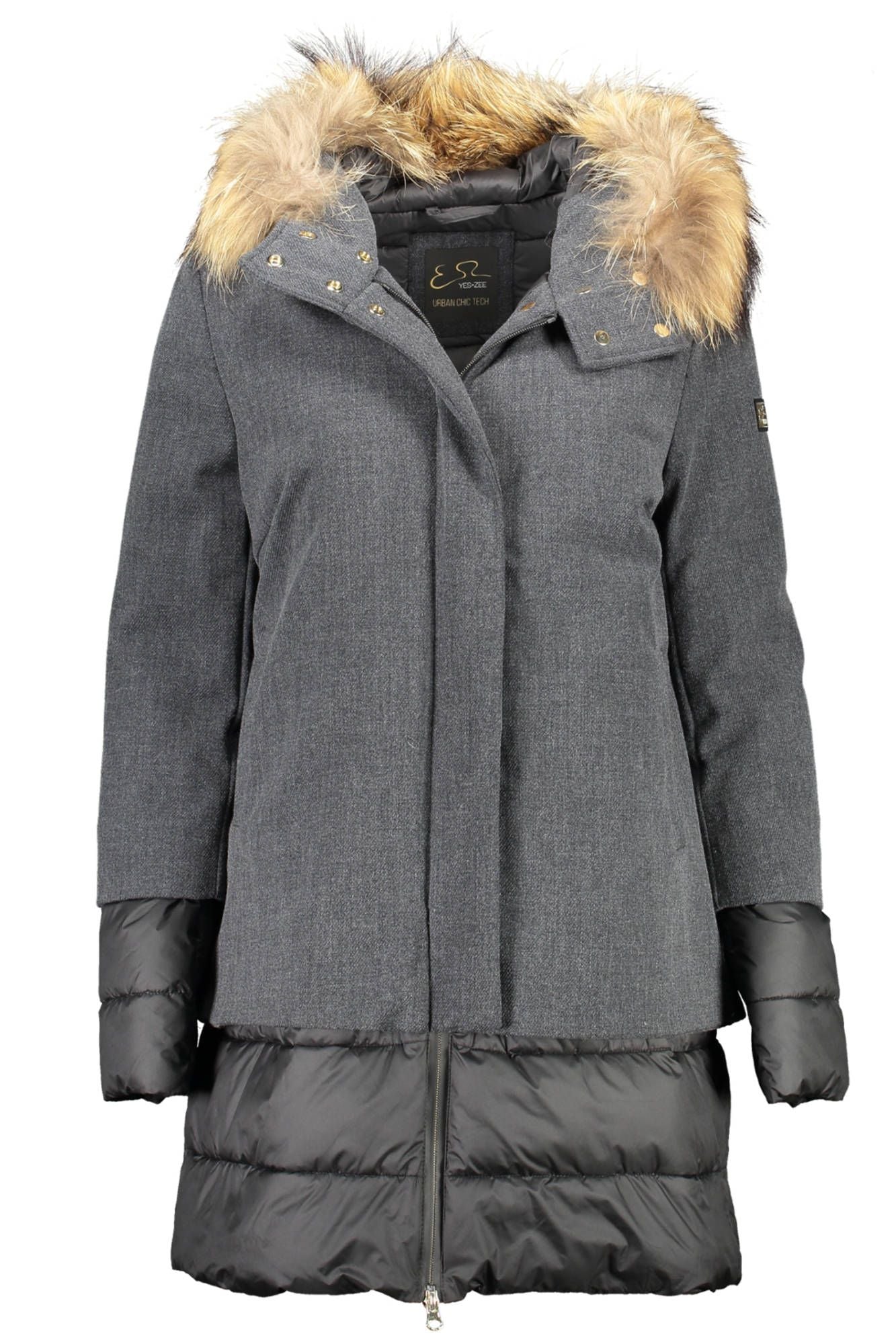 Yes Zee Elegant Long-Sleeve Down Jacket with Removable Fur Hood