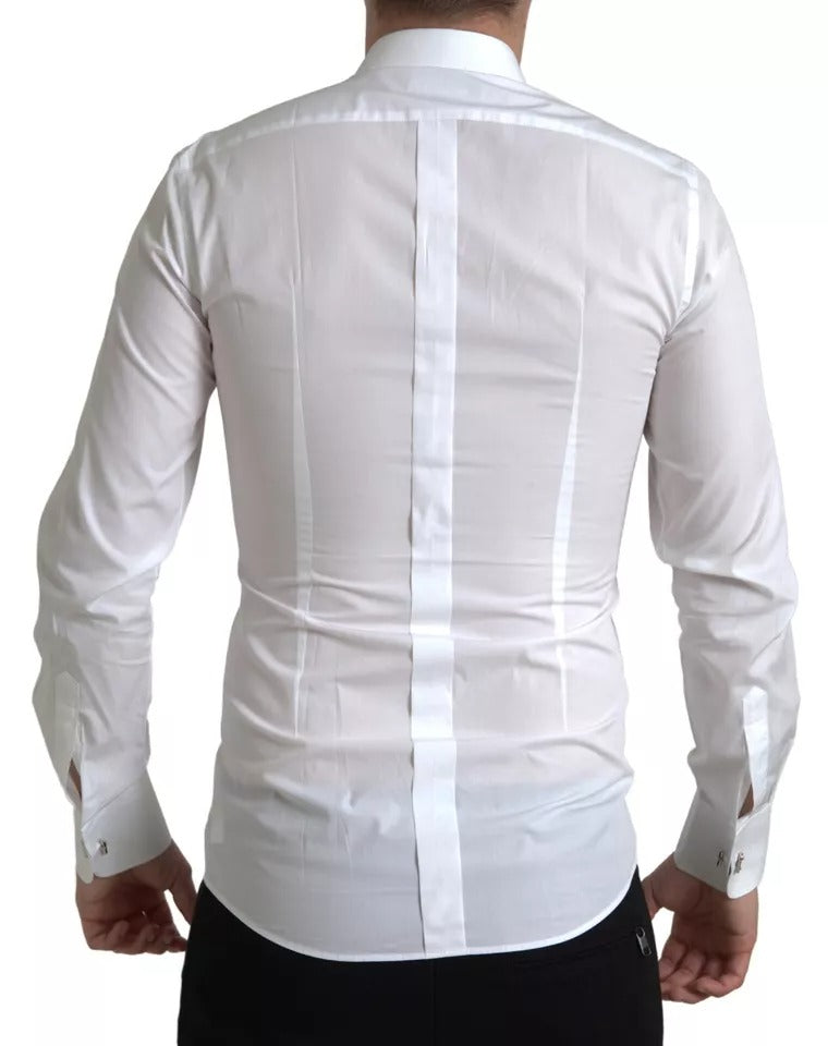 Dolce & Gabbana White Bib Cotton Poplin Men Formal GOLD Shirt